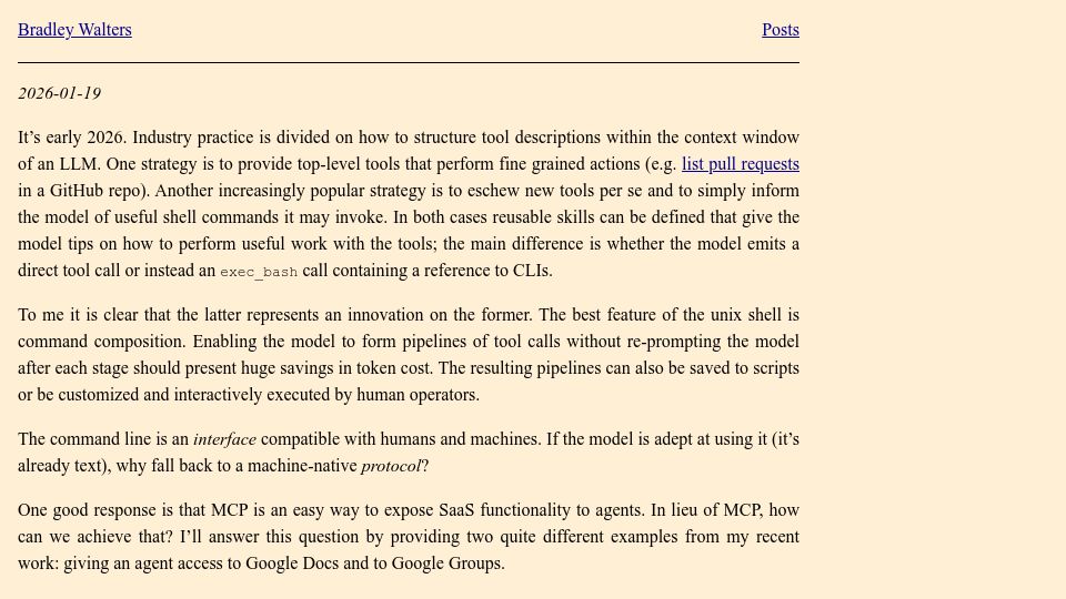 Screenshot of walters.app: Composing APIs and CLIs in the LLM era