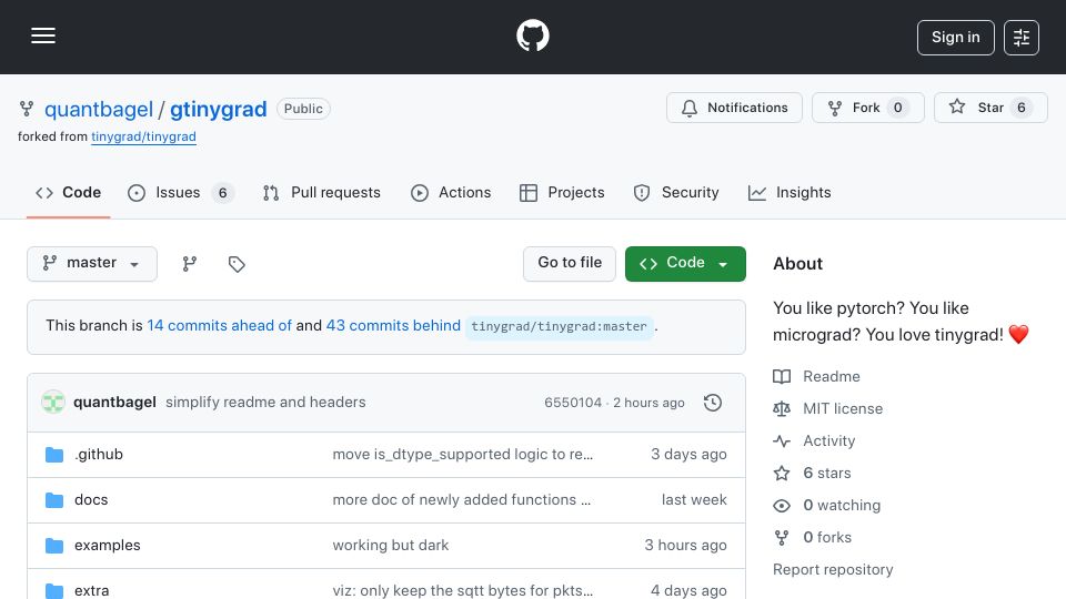 Screenshot of github.com: Show HN: High speed graphics rendering research with tinygrad/tinyJIT
