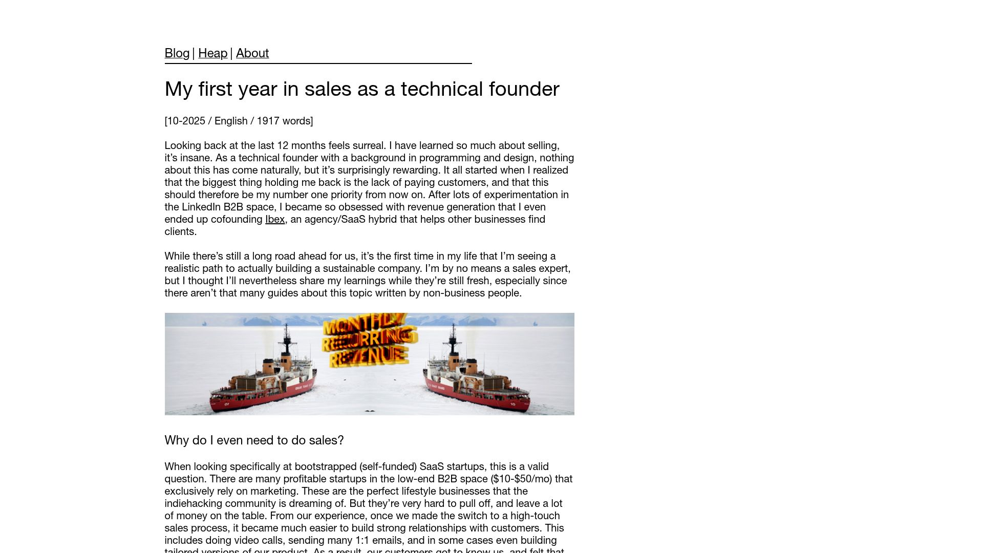 Screenshot of fabiandietrich.com: My first year in sales as technical founder