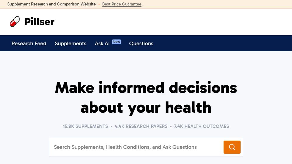 Screenshot of pillser.com: Show HN: I've been using AI to analyze every supplement on the market