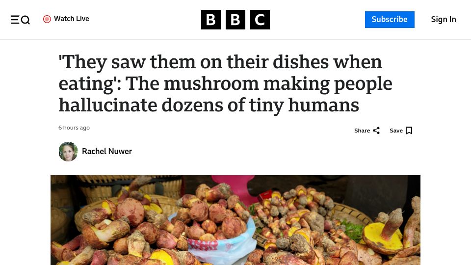 Screenshot of bbc.com: The mushroom making people hallucinate tiny humans