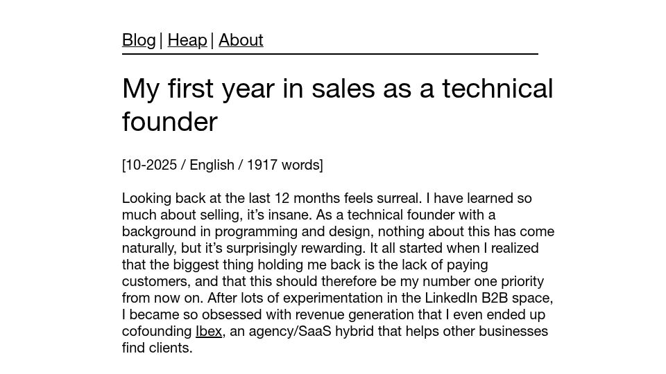 Screenshot of fabiandietrich.com: My first year in sales as technical founder