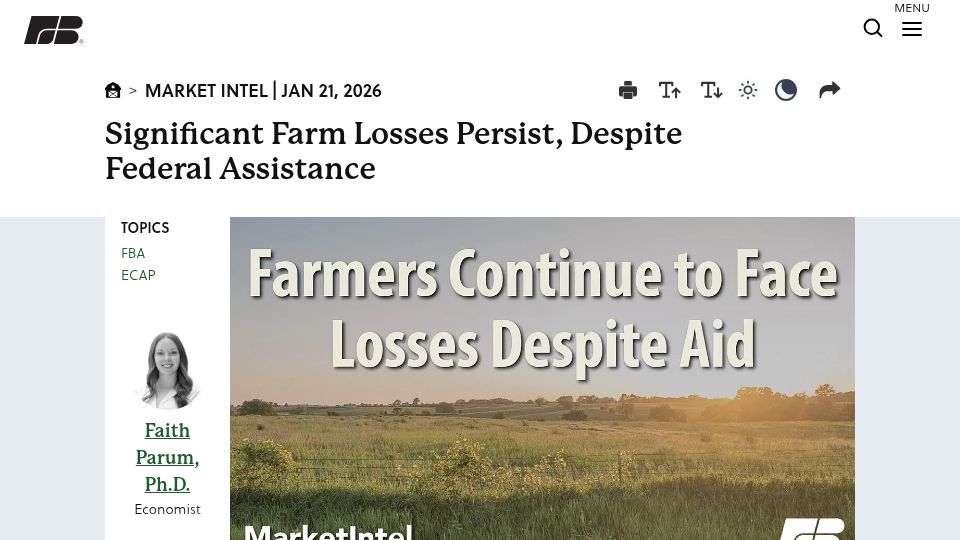 Screenshot of fb.org: Significant US farm losses persist, despite federal assistance