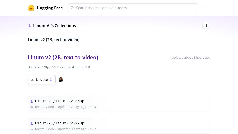 Screenshot of huggingface.co: Show HN: Text-to-video model from scratch (2 brothers, 2 years, 2B params)