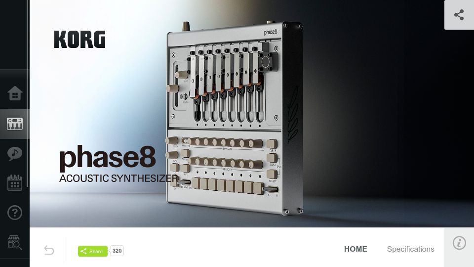 Screenshot of korg.com: KORG phase8 – Acoustic Synthesizer