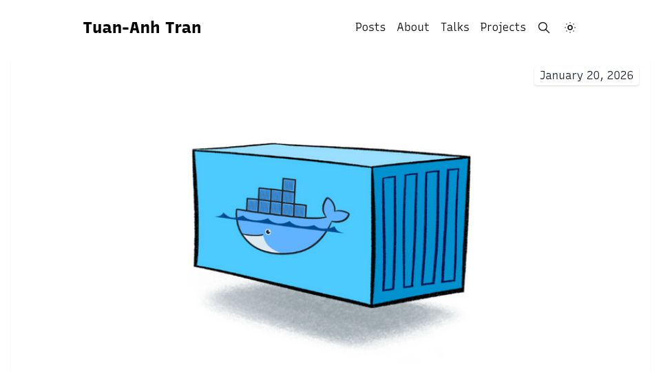 Screenshot of tuananh.net: What has Docker become?