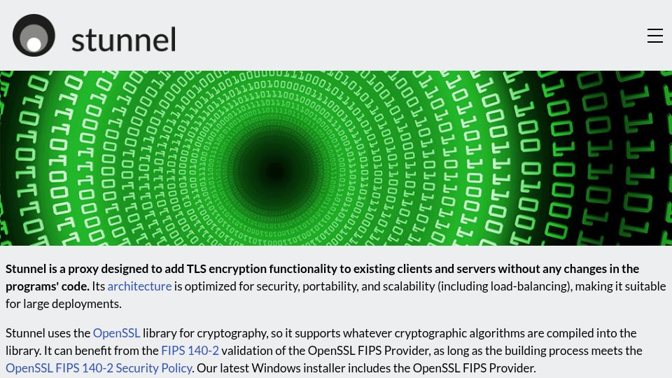 Screenshot of stunnel.org: Stunnel