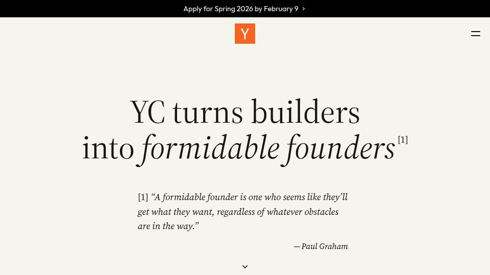 Screenshot of ycombinator.com: New YC homepage