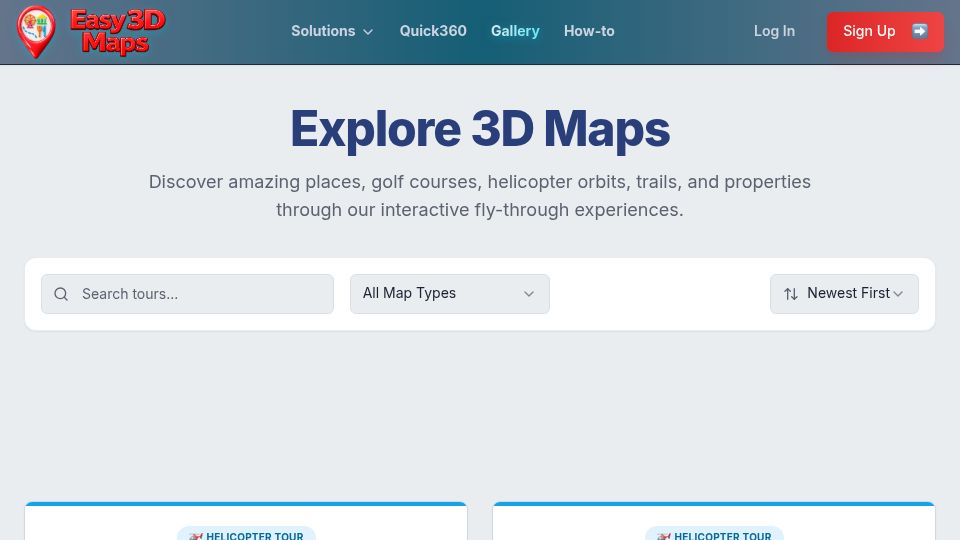 Screenshot of easy3dmaps.com: Show HN: New 3D Mapping website - Create heli orbits and "playable" map tours.