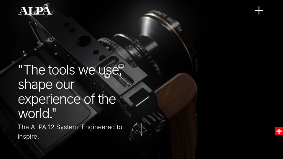 Screenshot of alpa.swiss: €5k Swiss cameras with zero electronics