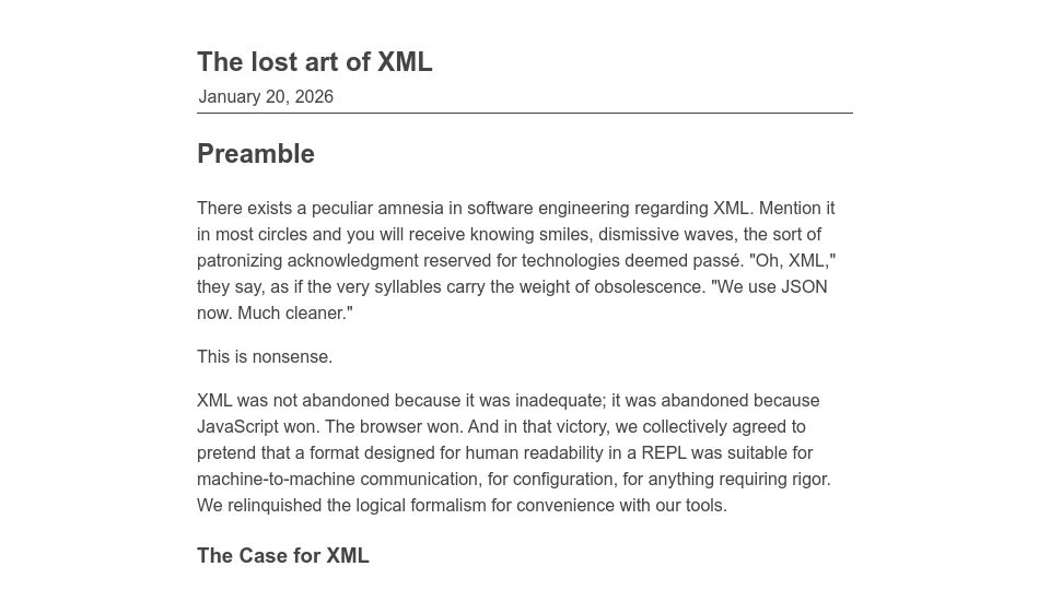 Screenshot of marcosmagueta.com: The lost art of XML