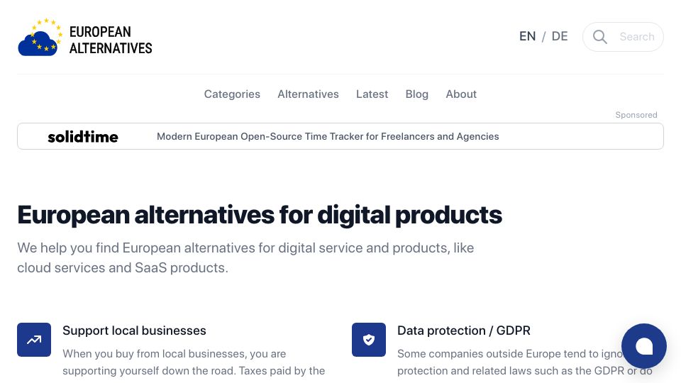 Screenshot of european-alternatives.eu: European Alternatives