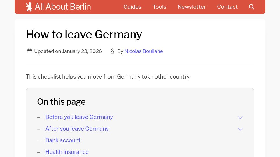 Screenshot of allaboutberlin.com: How to Leave Germany