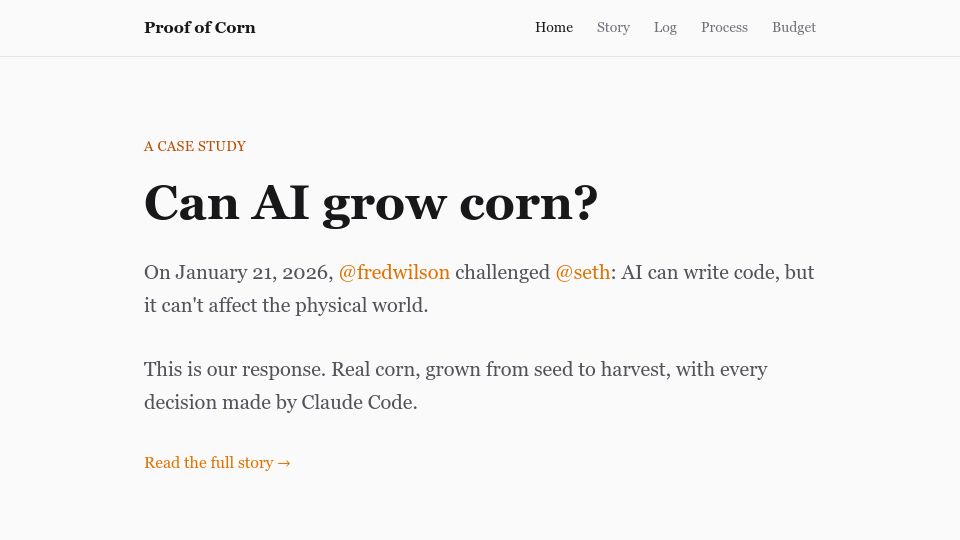 Screenshot of proofofcorn.com: Proof of Corn