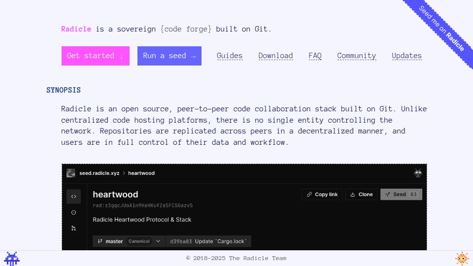 Screenshot of radicle.xyz: Radicle: The Sovereign Forge