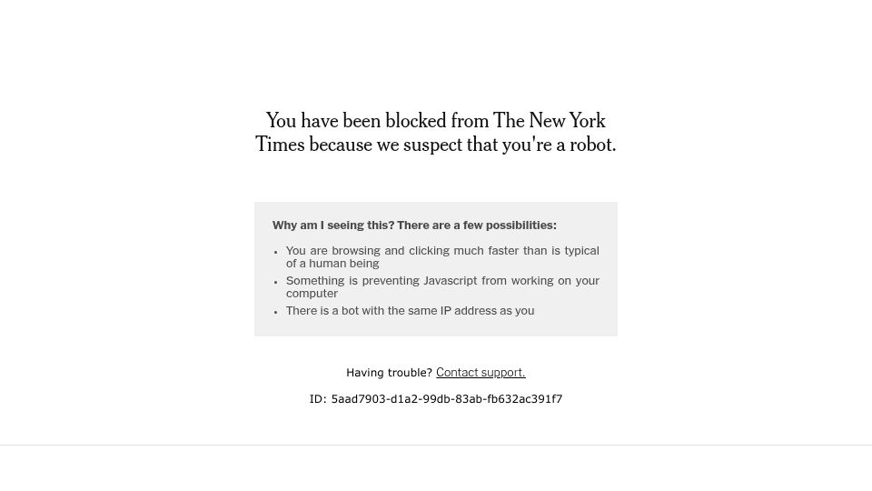 Screenshot of nytimes.com: U.S. Formally Withdraws from World Health Organization