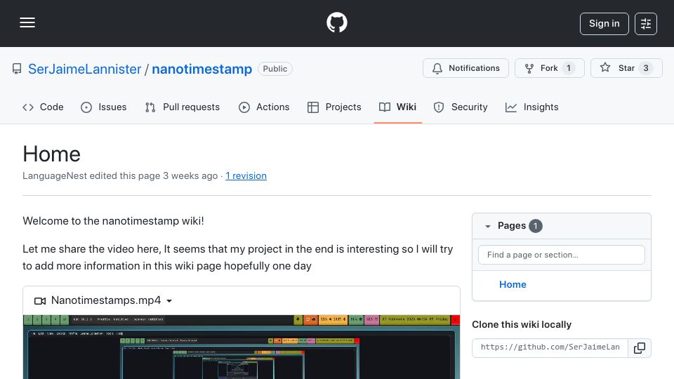 Screenshot of github.com: Nanotimetamps: Time-Stamped Data on Nano Block Lattice