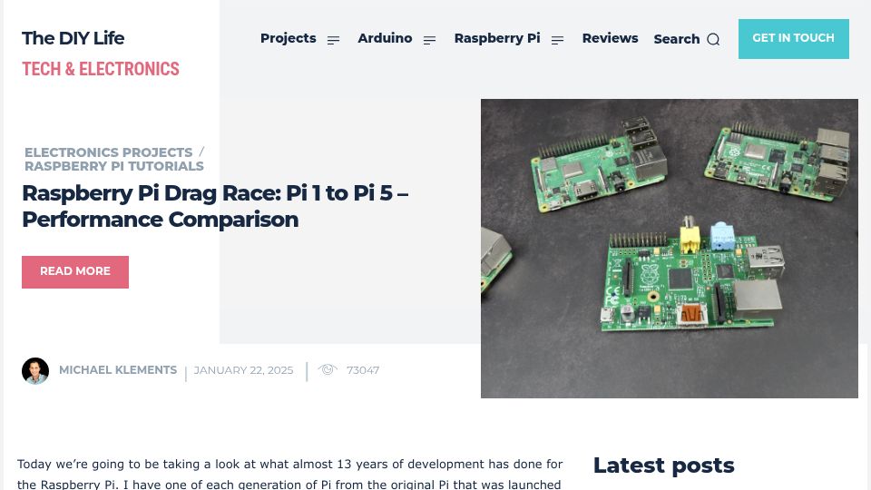 Screenshot of the-diy-life.com: Raspberry Pi Drag Race: Pi 1 to Pi 5 – Performance Comparison