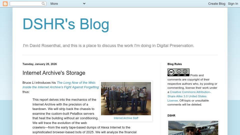 Screenshot of blog.dshr.org: Internet Archive's Storage