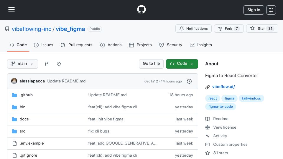 Screenshot of github.com: Show HN: Open-source Figma design to code