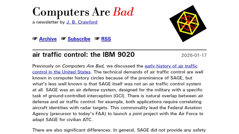 Screenshot of computer.rip: Air traffic control: the IBM 9020