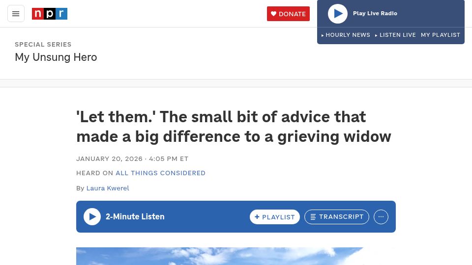 Screenshot of npr.org: “Let people help” – Advice that made a big difference to a grieving widow