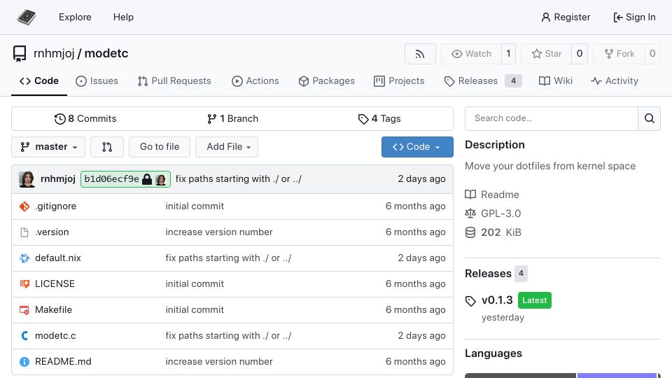 Screenshot of maxwell.eurofusion.eu: Modetc: Move your dotfiles from kernel space