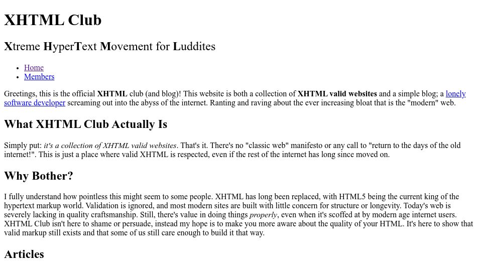Screenshot of xhtml.club: XHTML Club