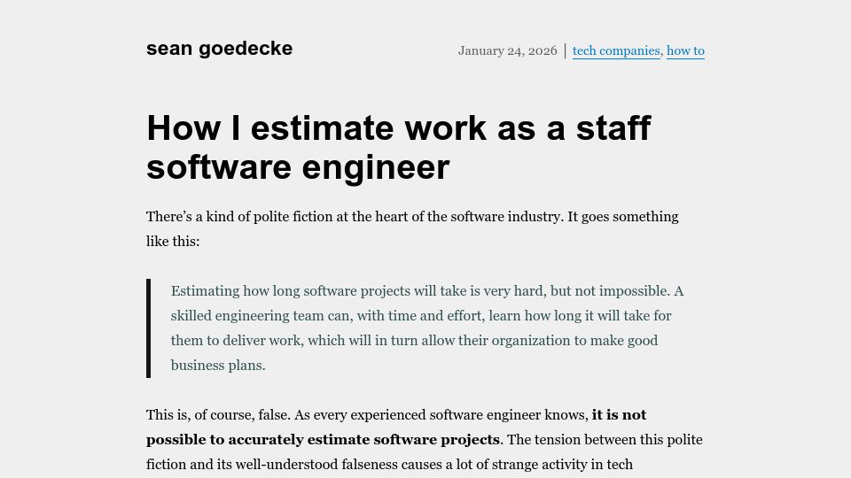Screenshot of seangoedecke.com: How I estimate work
