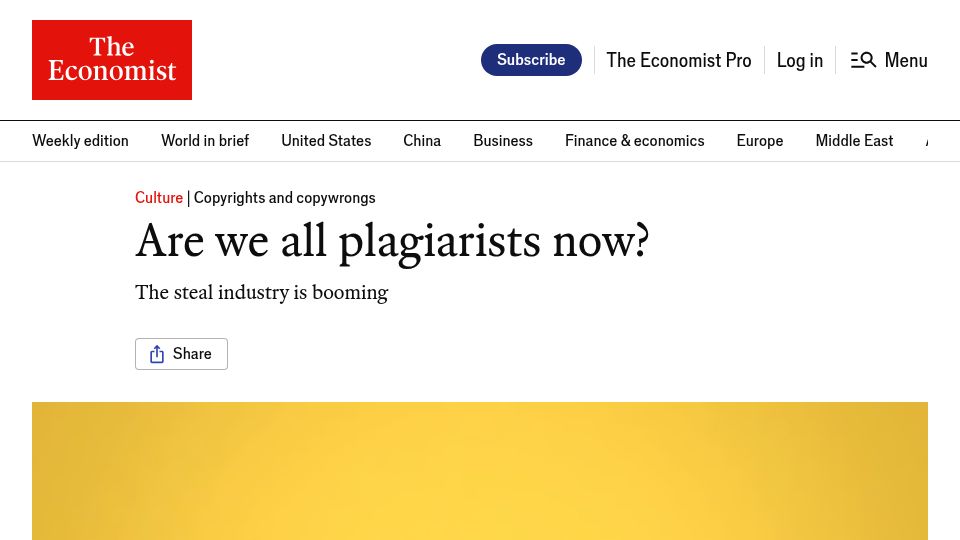 Screenshot of economist.com: Are we all plagiarists now?