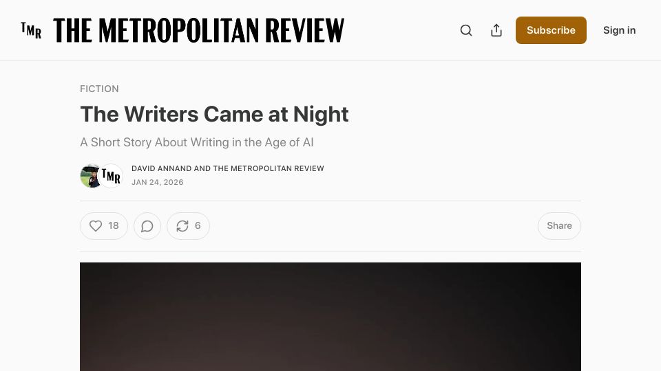 Screenshot of metropolitanreview.org: The Writers Came at Night