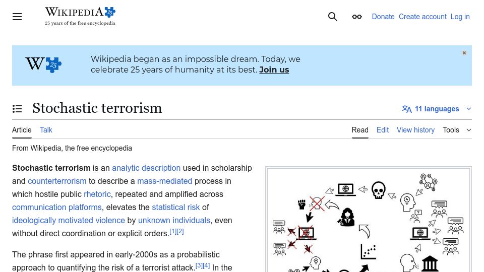 Screenshot of en.wikipedia.org: Stochastic Terrorism