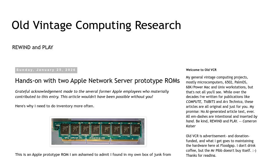 Screenshot of oldvcr.blogspot.com: Hands-On with Two Apple Network Server Prototype ROMs