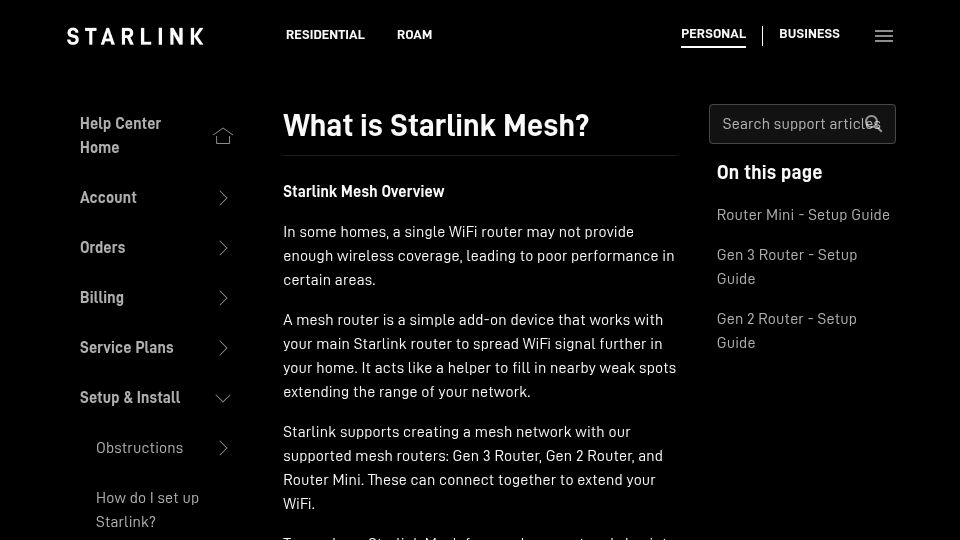 Screenshot of starlink.com: What Is Starlink Mesh? – Starlink Help Center