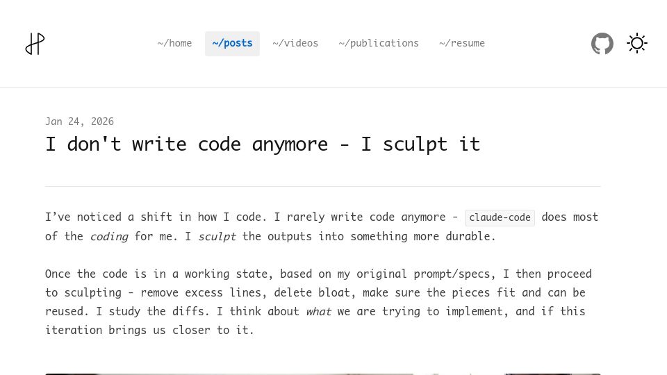 Screenshot of jerpint.io: I don't write code anymore – I sculpt it