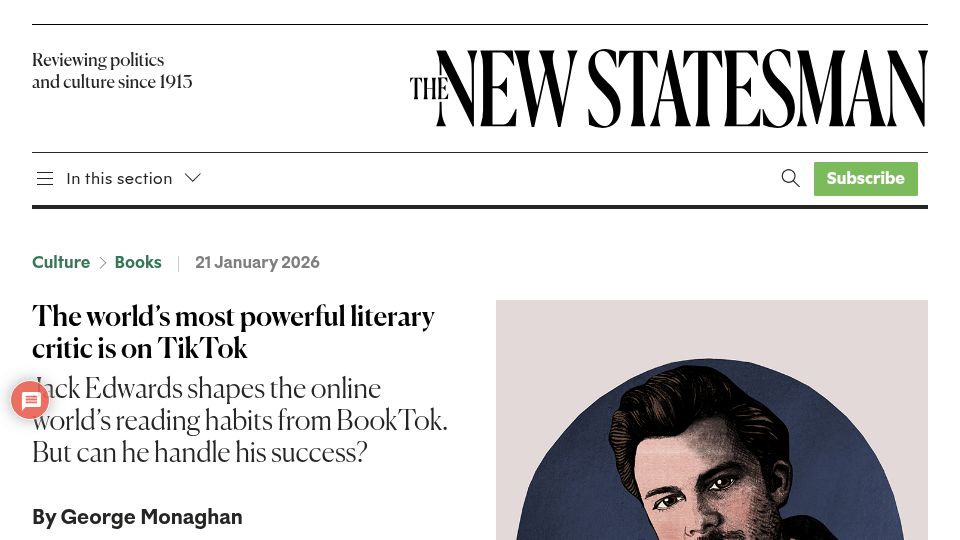Screenshot of newstatesman.com: World’s most powerful literary critic is on TikTok