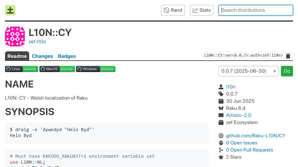 Screenshot of raku.land: Draig, a Welsh Programming Language