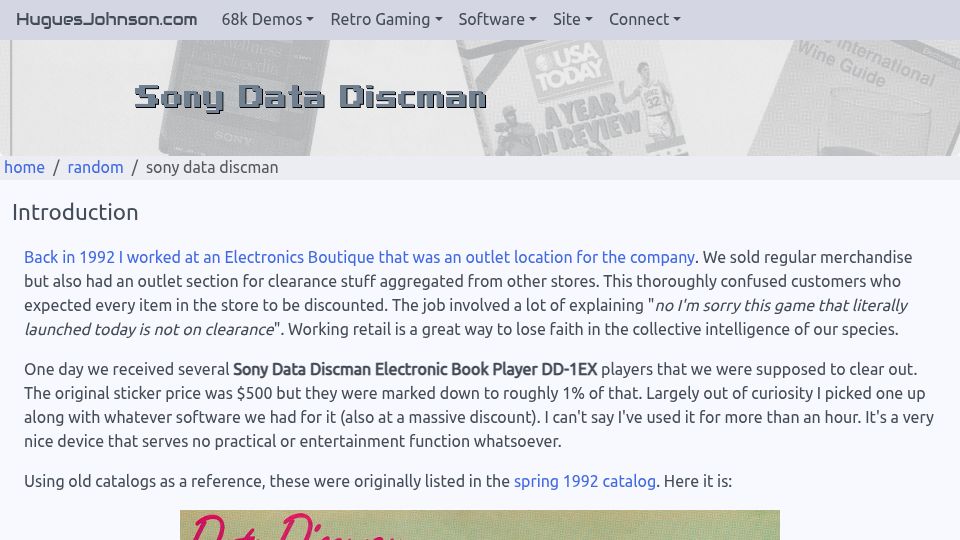 Screenshot of huguesjohnson.com: Sony Data Discman