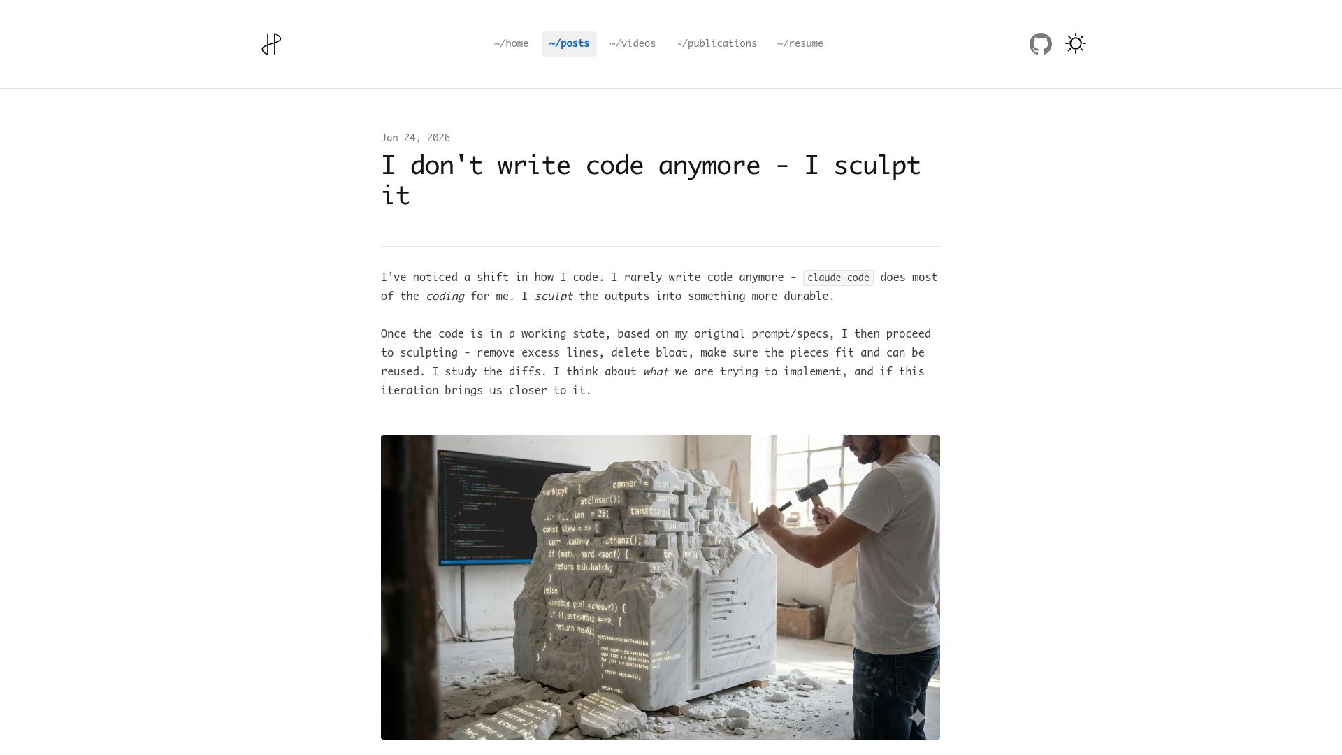 Screenshot of jerpint.io: I don't write code anymore – I sculpt it