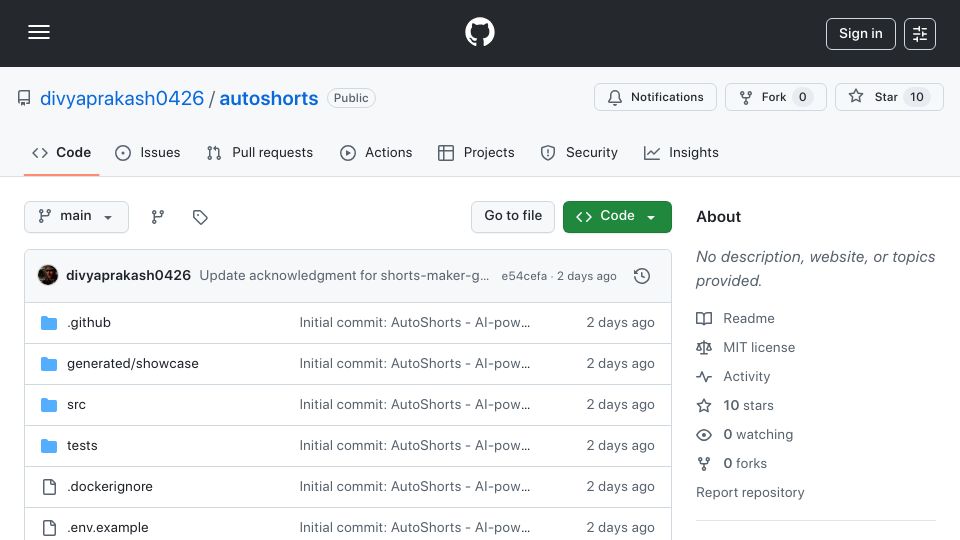 Screenshot of github.com: Show HN: AutoShorts – Local, GPU-accelerated AI video pipeline for creators