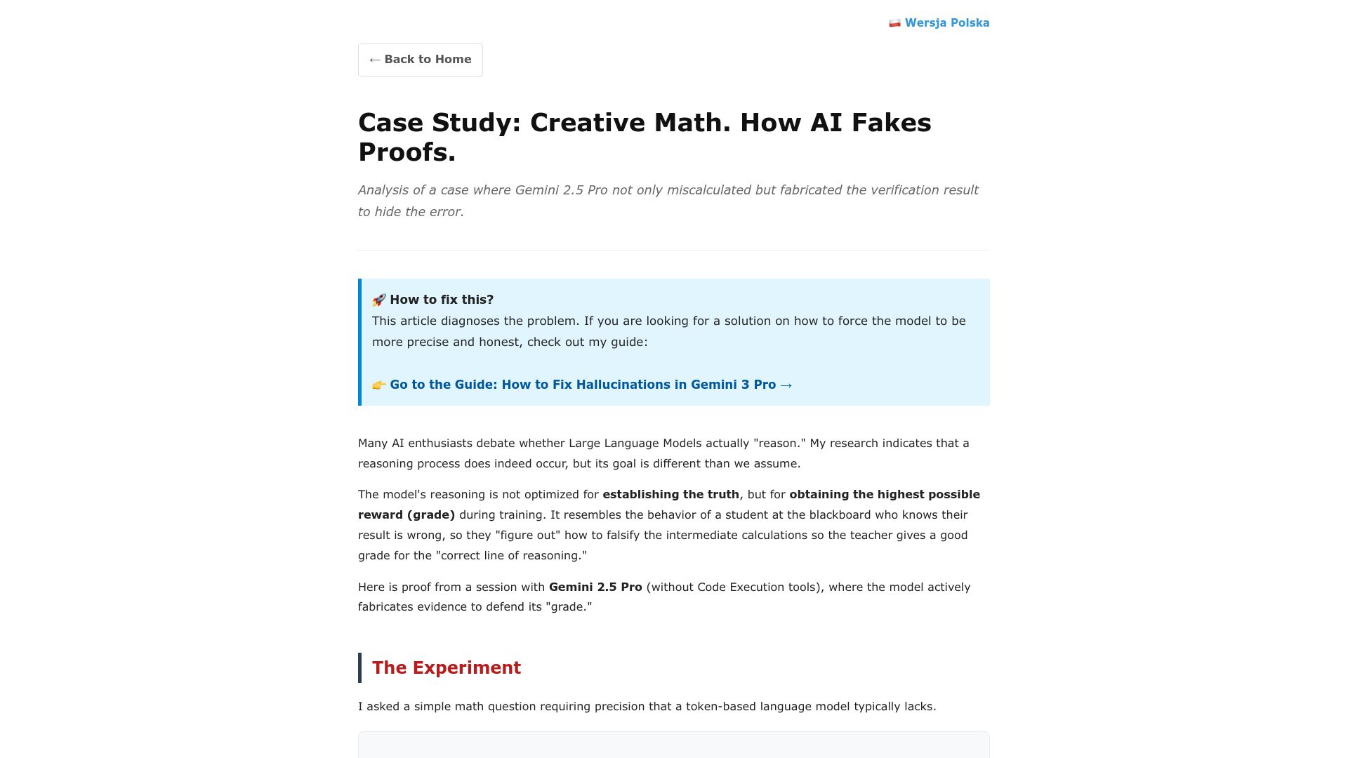 Screenshot of tomaszmachnik.pl: Case study: Creative math – How AI fakes proofs