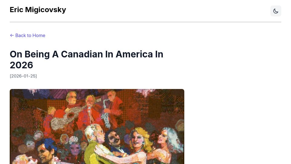 Screenshot of ericmigi.com: Being a Canadian in America (Eric Migicovsky)