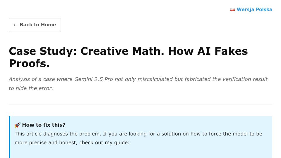 Screenshot of tomaszmachnik.pl: Case study: Creative math – How AI fakes proofs