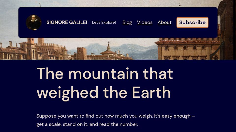 Screenshot of signoregalilei.com: The mountain that weighed the Earth