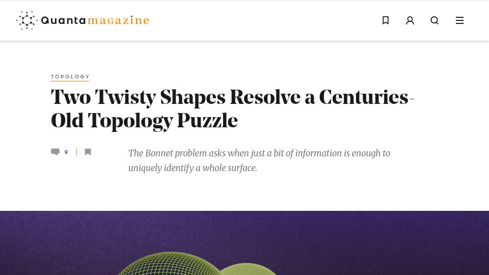 Screenshot of quantamagazine.org: Two Twisty Shapes Resolve a Centuries-Old Topology Puzzle