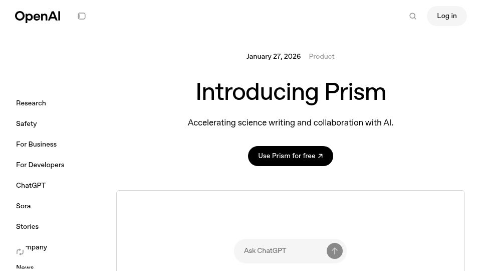 Screenshot of openai.com: Prism