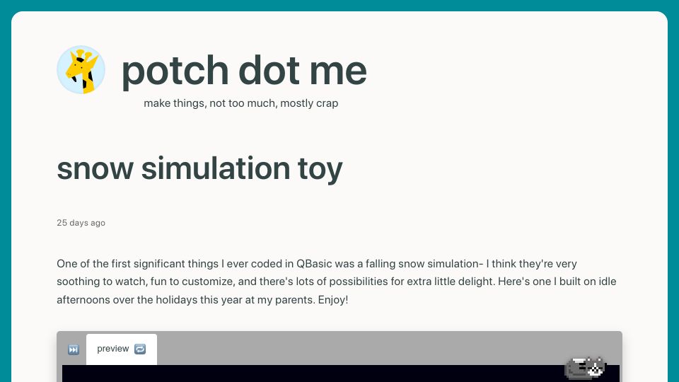 Screenshot of potch.me: Snow Simulation Toy