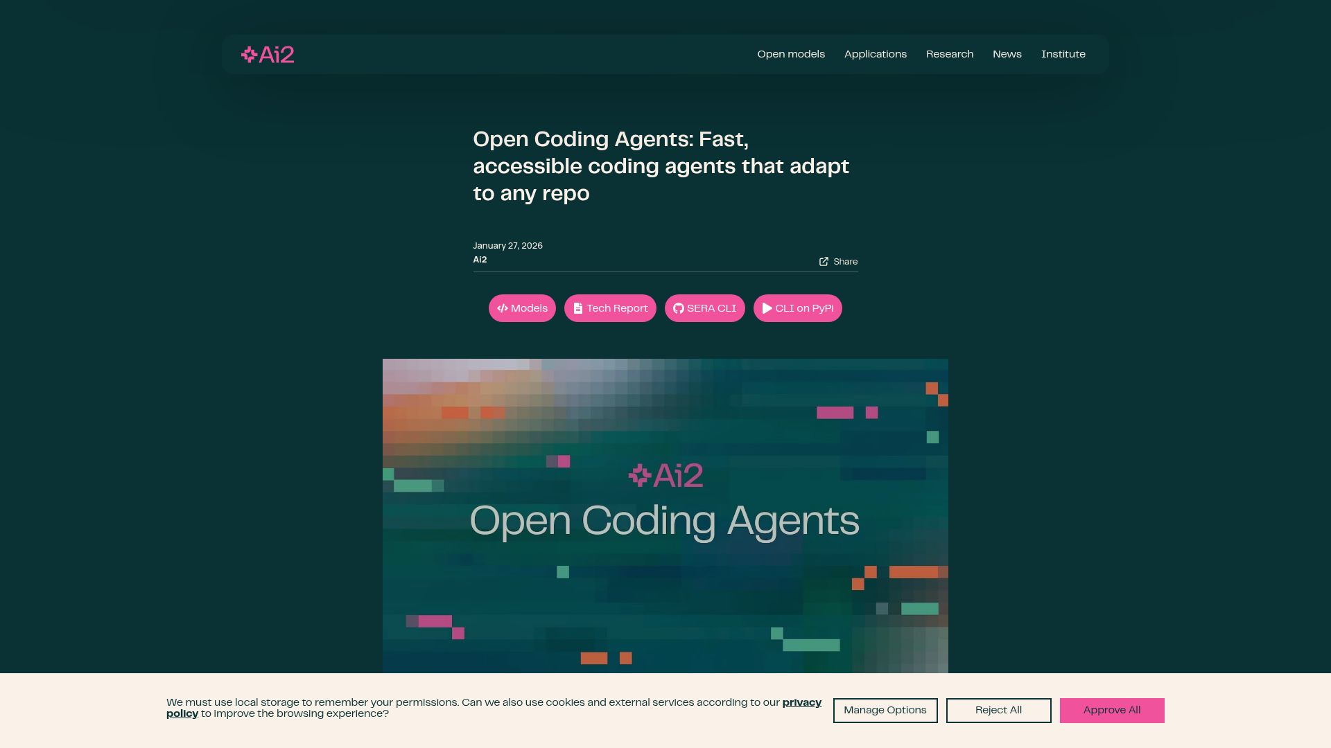 Screenshot of allenai.org: AI2: Open Coding Agents