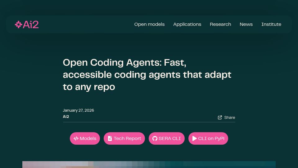 Screenshot of allenai.org: AI2: Open Coding Agents