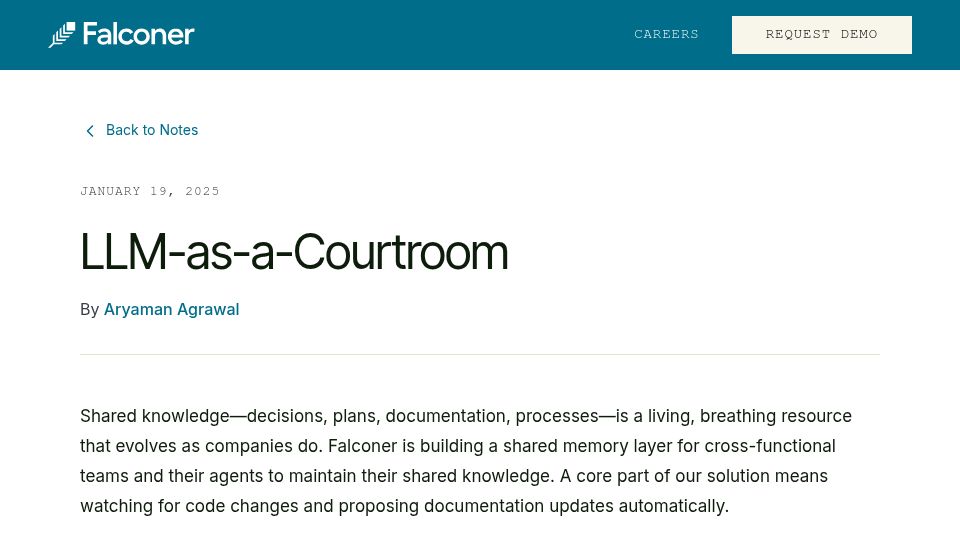 Screenshot of falconer.com: LLM-as-a-Courtroom